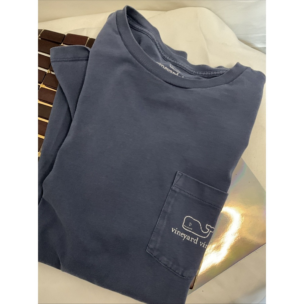 Vineyard Vines Pocket T-Shirt Mens Sm Dark Blue Sport Theme Crew Neck L/S Cotton